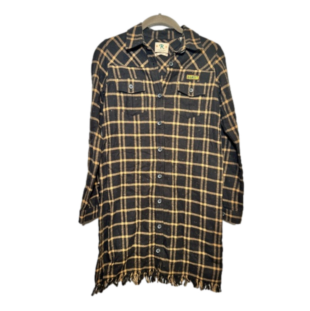 Scotch & Soda R’Belle Girls 12 Tan Black Distressed Plaid Button Down Dress